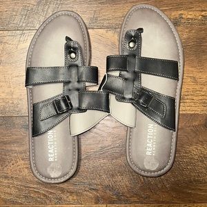 Kenneth Cole Reaction leather slippers, Size- 11, Color- Black/Gray